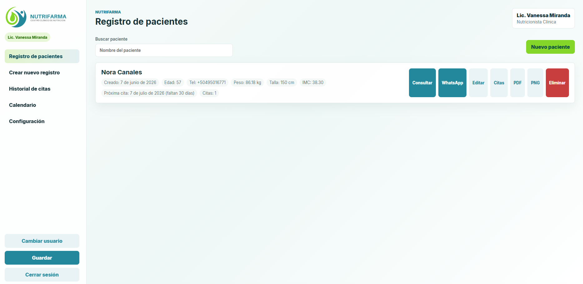 NutriFarma - Registro de pacientes